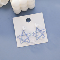 Fashion simple Joker love hollow five-pointed star blue earrings female Korean version 2020 new girl accessories