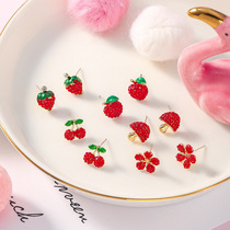 Cherry earrings New Year festive earrings flower earrings flower earrings without earrings female earrings