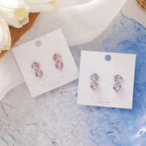 Korean sweet elegant lady wreath earrings earring studs dazzling color elegant heart shape love crystal 925 silver needle ear ornaments