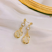 925 silver needle Korean temperament geometric diamond cats eye stone earrings tide Net red earrings high-grade personality earrings female