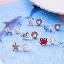 925 Silver Needle Exquisite Cute Crab Starfish Diamond Small Earrings Personality Small Pearl Shell Earrings Earrings Earrings