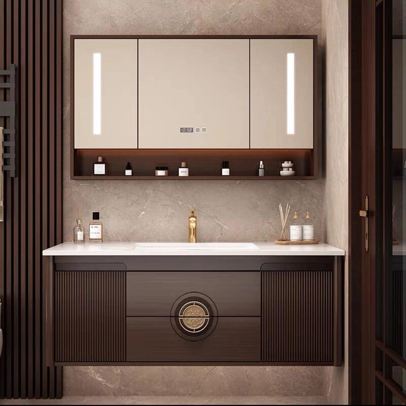 Modern New Chinese Style Bathroom Cabinet Combination Ceramic Integrated Basin Bathroom Sink Solid Wood Painted Hand Wash Basin
