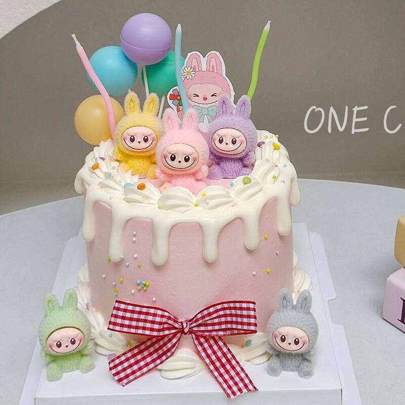Internet-Famous Bubu Cake Decoration Figurines, Cute Colorful Little Rabbits, Children's Birthday Baking Decoration Inserts