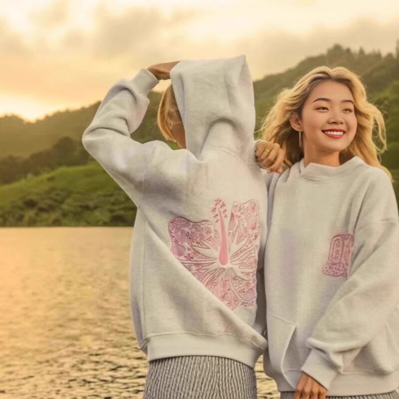 American Retro Seaside Resort Style Professional Embroidered Velvet Hooded Sweatshirt for Women, European and American Hotties, Loose Casual Hoodie