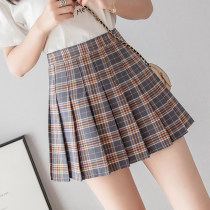 Plaid a word short skirt 2020 new Korean fashion high waist thin college wind anti-light pleated skirt