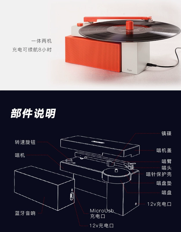 [Tư vấn bất ngờ] 嘿 哟 HYM-DUO thủy triều retro vinyl LP máy ghi âm Loa Bluetooth điều khiển giọng nói cầm tay Nhật Bản quà tặng sáng tạo ghi âm xu hướng chơi mát mẻ - Máy hát
