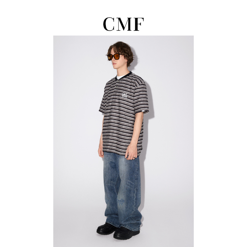 Cmf Summer American Trendy Brand Gradient Color-Blocking Vibrant Striped Design Men's Short-Sleeve Crew Neck T-Shirt