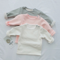 Baby round neck base shirt Baby winter plus velvet wild top 1 year old childrens clothes 3-6 months girls T-shirt