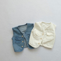 2021 Korea same spring and autumn male and female baby Joker Kashan baby Joker cowboy cardigan vest jacket INS