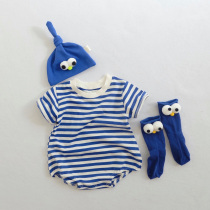 2021 summer Korea same baby striped ha clothes men and women Baby short sleeve T-shirt loose bag crawl clothes