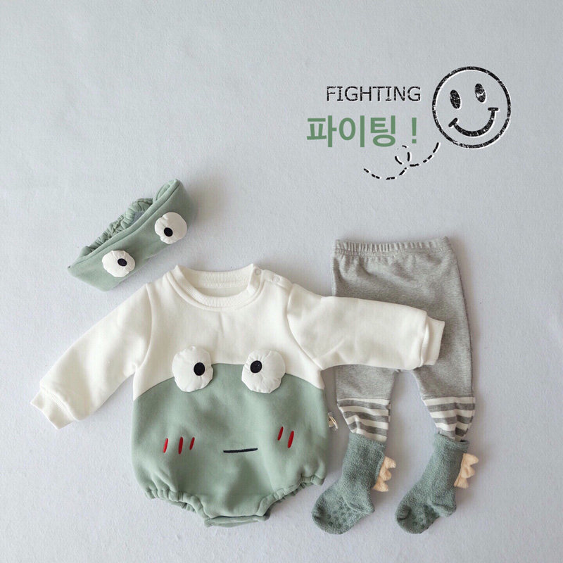 INS winter cute baby clothes male and female baby frog plus velvet thickened one-piece romper foreign style bag fart climbing clothing