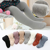 Winter girls baby pantyhose thickened pit strip infants and young children with velvet leggings Children warm even feet tights