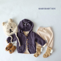 2021 Spring and Autumn Baby Knitted Hooded Coat Men and Women Baby Cute Animal Ears Cardigan Sweater Kids Top
