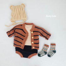 INS mens and womens baby knitted cardigan jacket large PP wool shorts suit Baby neutral wool bread pants tide