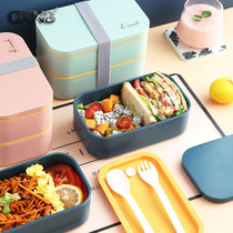  Double layered insulation lunch box ins student rectangular grid lunch box Adult office worker microwave oven lunch box