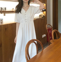 Sweet collection waist temperament first love Spring dress 2022 New long dress French style Slim White Tandem Dress children Summer