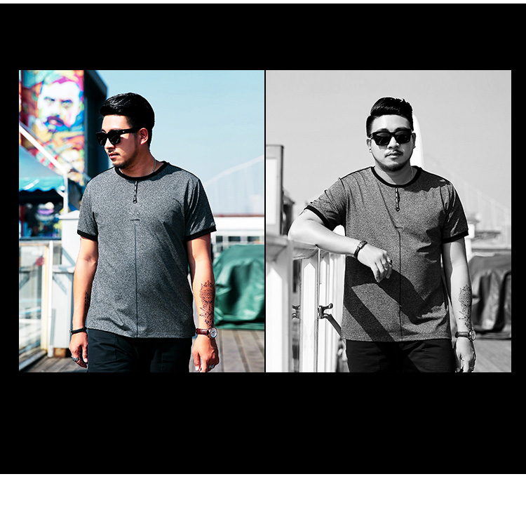 Mùa hè chất béo ngắn tay t-shirt nam kích thước lớn lỏng cộng với phân bón để tăng xu hướng của bông thường chất béo vòng cổ áo sơ mi quần áo thời trang