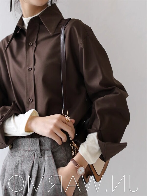 Brown Shirt for Women 2025 New Design Niche High-End Long-Sleeved Autumn and Winter Layered Shirt Elegant Top
