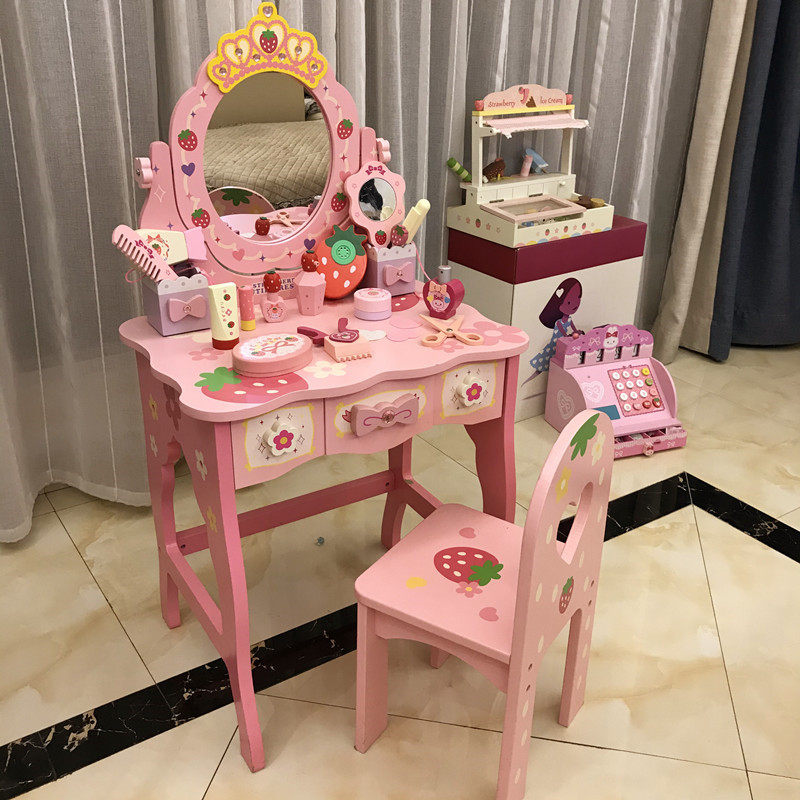 Children's Dressing Table Princess Dressing Table Simulation Wooden Play House Toy Set 3-6 Years Old Girls Birthday Gift