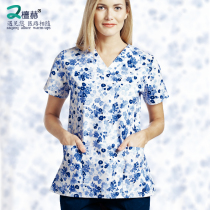 Summer Thin brush Handclothes and European and American fashion printed short sleeves Surgery to wash hands Pet Hospital Nurse Work Clothes