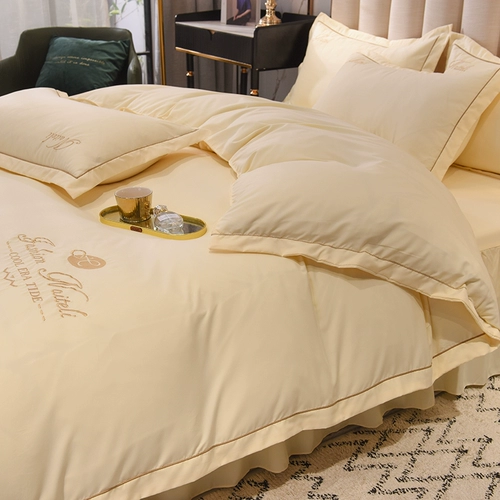 Хлопковый комплект, нескользящое покрывало, пододеяльник для принцессы, легкий роскошный стиль, с вышивкой, 4 предмета, простой и элегантный дизайн