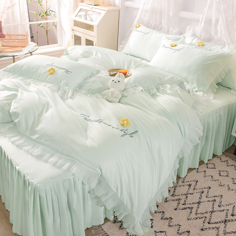 ins Han version light extravagant bed skirt 4 sets with anti-slip teenage girl Princess Wind Ice Quilt Silk Slip Bed Summer