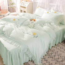 ins Han version light extravagant bed skirt 4 sets with anti-slip teenage girl Princess Wind Ice Quilt Silk Slip Bed Summer