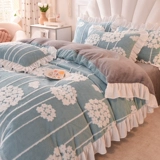 Зимние бархатные джинсы с начесом, удерживающий тепло комплект, двусторонний бархатный флисовый коралловый пододеяльник для принцессы, 4 предмета, с вышивкой