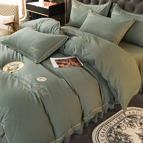 Хлопковый комплект, нескользящое покрывало, пододеяльник для принцессы, легкий роскошный стиль, с вышивкой, 4 предмета, простой и элегантный дизайн