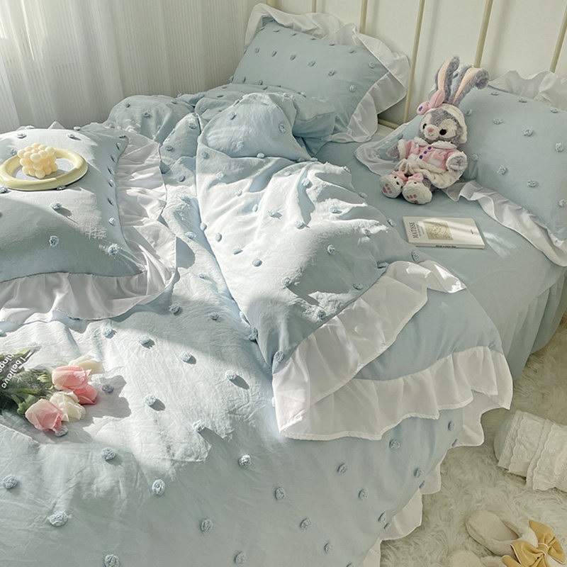 In the small fairy bed skirt four pieces of pure cotton cotton lace-all cotton princess wind naked sleeping girl's heart bed pure color