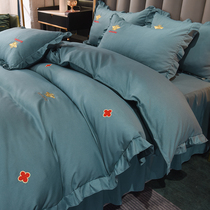 Light extravagant thickened bed skirt four sets with non-slip quilt cover princess wind pure cotton full cotton bed cover style autumn and winter bed upscale