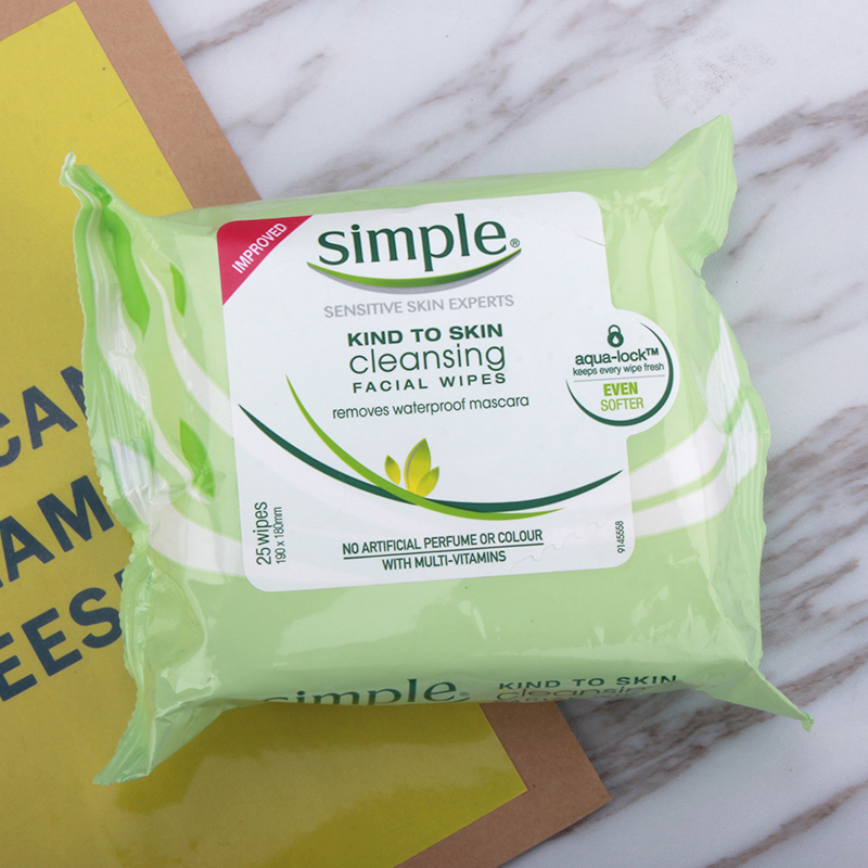 现货A大推荐英国simple 清妍卸妆湿巾/洁面巾净肤棉防过敏 25片