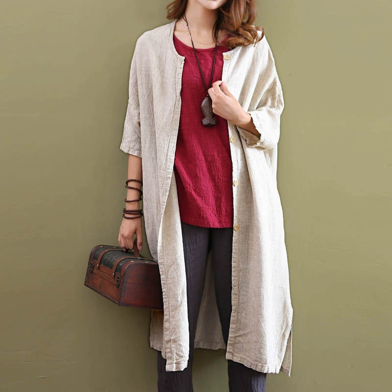 Cotton và cardigan Áo khoác dài nữ Áo sơ mi nữ Váy chống nắng Bên ngoài Khăn choàng bằng vải cotton Top mùa xuân hè - Áo sơ mi