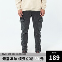 CHINISM CH Black Straight Casual Jeans Mens Multi Pocket Tide Brand High Street Washed Used Cargo Pants