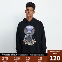 CHINISM CH lightning hairless cat big print hooded sweater men loose beauty Tide Street autumn winter black hoodie