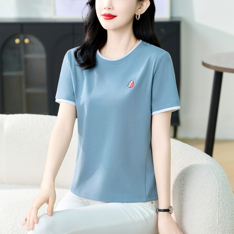 Pure Cotton Round Neck Short-Sleeved T-Shirt for Women, Summer 2026 New Style, Regular Shoulder, Loose Casual T-Shirt, Petite Half-Sleeve Top