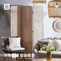 foundhome rattan screen solid wood living room porch light luxury folding mobile modern simple partition screen