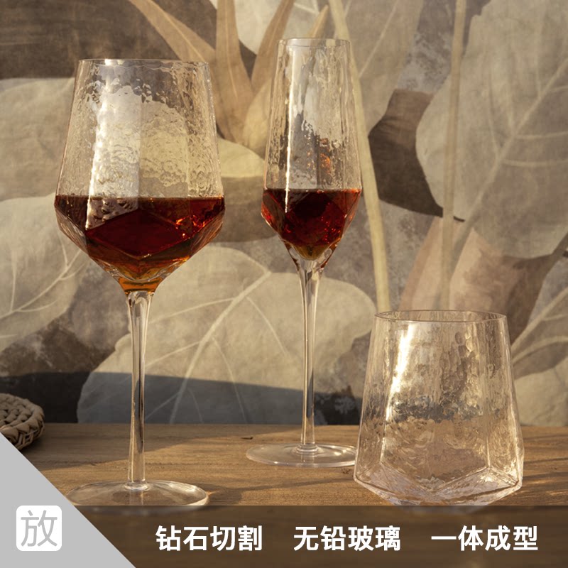 foundhome diamond shaped red wine glass of champagne glass with unleaded glass Ou-style retro high foot wine glass-Taobao