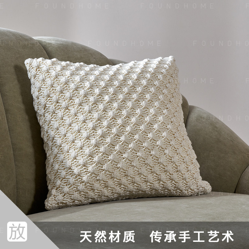 FOUNDHOME India hand woven by bag pillow plush pure color minimalist for home sofa bedroom fabric cushion