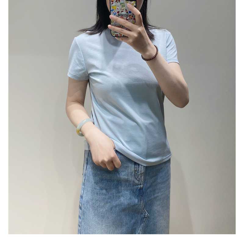【Bysea】Morandi's Gentleness｜Silk Acetate Lyocell Three-Fiber Blend Round Neck Short-Sleeve Top for Women