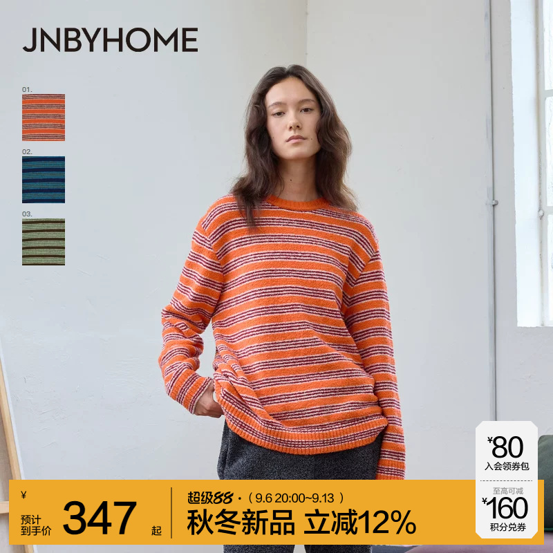 Jnbyhome Jiangnan Cloth 26 Autumn New Pullover Knit Sweater Loungewear Striped Loose Round Neck Casual Jnbyhome Jiangnan Cloth 26 Autumn New Pullover Knit Sweater Loungewear Striped Loose Round Neck Casual
