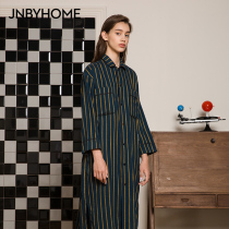 JNBYHOME Jiangnan commoner home dress pajamas autumn and winter soft brushed vertical stripes pure cotton long-sleeved warm