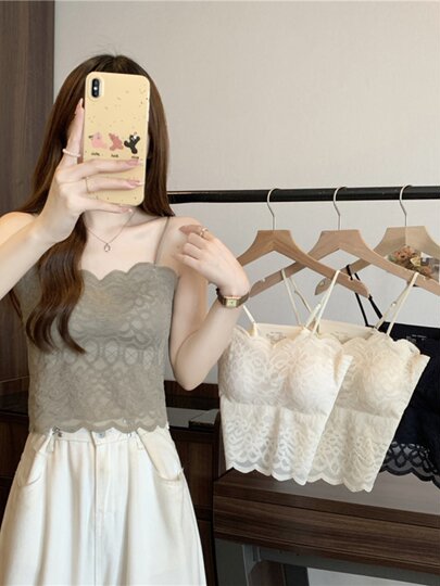 Lace camisole with breast pads for women's summer outer wear 2025 new style tube top and beautiful back bra all-in-one anti-exposure top