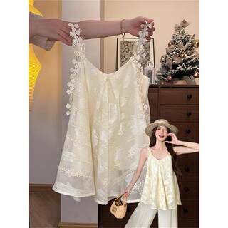 Sweet Three-Dimensional Butterfly Hollow Lace Patchwork Camisole for Women, Summer Outerwear, Fake Two-Piece Sleeveless Top