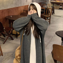 Korean Style Pregnant Womens Autumn and Winter Plush Coat Two-piece Set Casual Lazy Style Sweatshirt Skirt Slim Knitted Jacket Dress