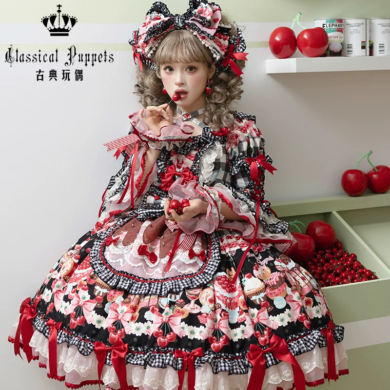 Платье-оп (Classic Doll) в стиле lolita, оборчатый принт с бантиками — S/M/L, несколько цветов