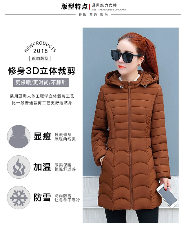 Bao da bông chống nữ mùa dài Slim phiên bản Hàn Quốc XL chất béo MM xuống bông trung niên