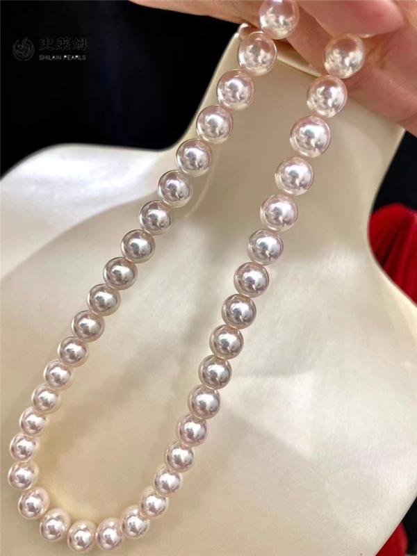 Japanese Genuine Akoya Ice-Type Celestial White Necklace, Moonlight White Necklace, Perfectly Round, Extremely Lustrous, Basically Flawless, Collectible