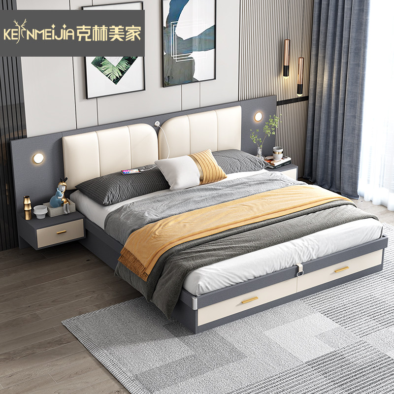 Nordic storage bed modern minimalist 1 8 meters double bed plate bed small apartment high box bed 1 5 light luxury storage bed