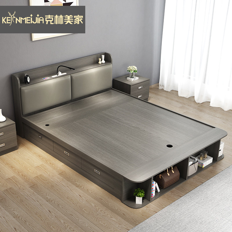 Modern simple storage bed Tatami bed 1 8 multi-function double bed 1 5 Nordic storage bed Air pressure high box bed